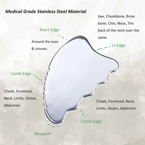 Vista 7 de wuyaoyao Herramienta de raspado Gua Sha, herramienta de masaje de terapia de acero inoxidable, drenaje linfático Gua Sha Junta para anticelulitis