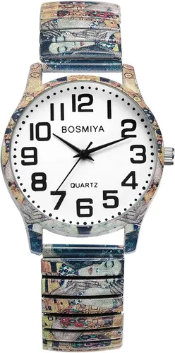Vista 8 de Lancardo Reloj de pulsera para mujer: Bohemia elástica analógica de cuarzo, gran número, esfera blanca, fácil de leer, cumpleaños, día de San