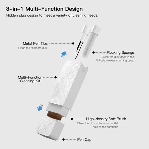 Vista 3 de PZOZ Kit de limpieza de teléfono celular para AirPods Pro/Pro 2nd/iPhone, accesorios de herramienta de limpieza 3 en 1 para auriculares, lente iPad