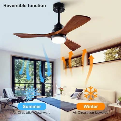 Vista 5 de Ventiladores de techo para exteriores de 42 pulgadas con luces y control remoto, ventiladores de techo regulables de madera de 3 aspas para patios