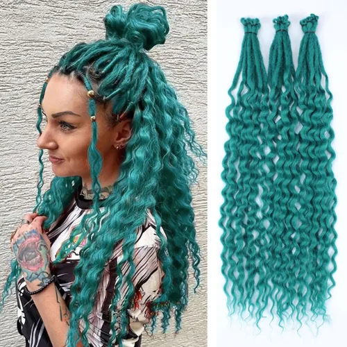 Vista 16 de Extensiones de rastas trenzadas bohemias de 24 pulgadas, 10 hebras de rastas sintéticas rizadas color marrón degradado con trenza de caja, rastas