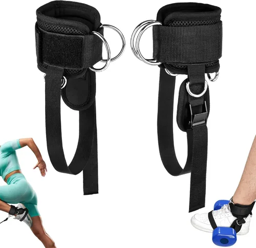 Vista 10 de Correas de tobillo para máquina de mancuernas y cables, accesorio de pie con mancuernas para gimnasio con correa de nailon más larga/junta