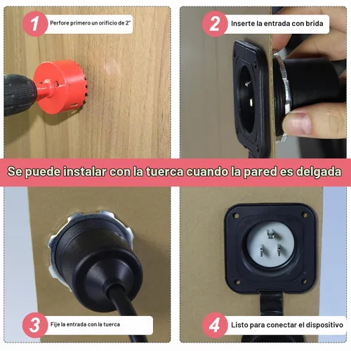 Vista 3 de Enchufe de Puerto de CA de 15A - Toma de Entrada de Alimentación de 125V con Cable de Extensión Triple de 18 Pulgadas, Enchufe NEMA 5-15 con Brida