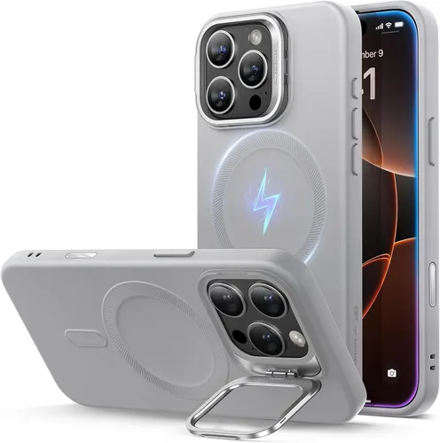Vista 10 de ESR Funda para iPhone 14 Pro Max, Compatible con Funda de Silicona MagSafe con Soporte, Protección de Grado Militar, Soporte Integrado para Guardar