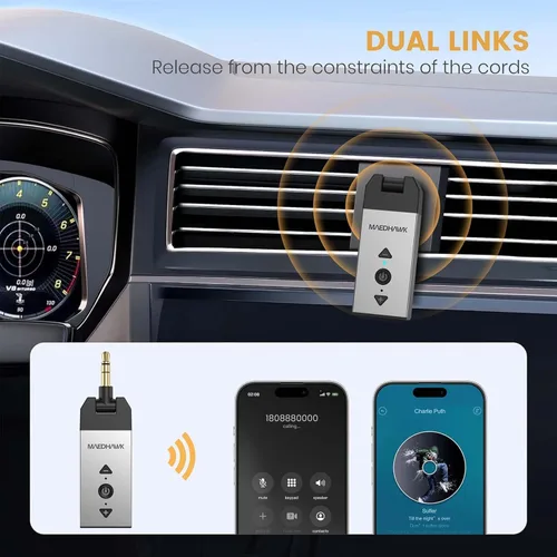 Vista 2 de Maedhawk Adaptador auxiliar Bluetooth 5.2 para auriculares estéreo de coche, receptor de audio inalámbrico con conector giratorio de 0.138 in