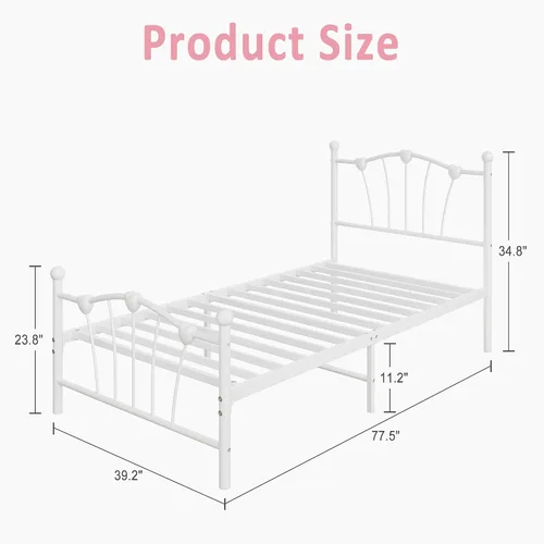 Vista 2 de GarveeHome Marco de cama de tamaño individual, marco de cama de metal en forma de corazón con cabecera y estribo, marco de cama de plataforma