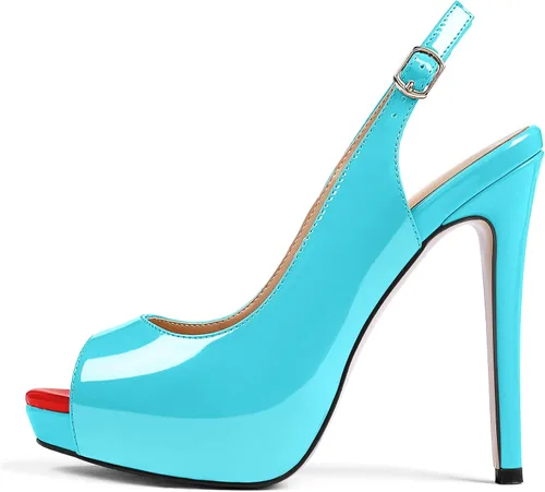 Vista 2 de AUMOTED Zapatos de tacón de aguja para mujer, tacón alto, plataforma de patente, tacón de aguja sólido, punta abierta, zapatos de vestir para citas
