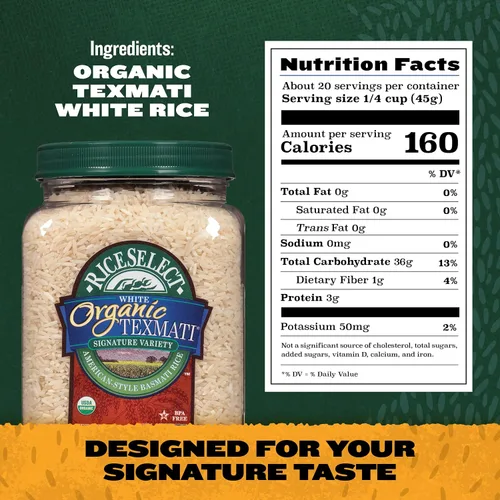 Vista 5 de RiceSelect arroz orgánico texmati basmati blanco, arroz premium sin OMG sin gluten de grano largo blanco, frasco de 32 onzas