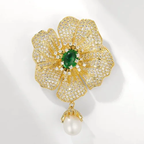 Vista 2 de Broches de moda para mujer, elegantes broches de ramillete de hojas para mujer, joyería de moda para disfraz de perlas, broches y alfileres