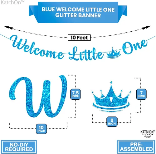 Vista 4 de KatchOn Cartel de bienvenida con purpurina Little One - Azul, 10 pies, sin bricolaje Cartel de bienvenida para decoración de baby shower para bebé