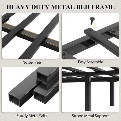 Vista 20 de LOEWAY Base de cama tamaño Queen con cabecero de almacenamiento y luces LED, color gris