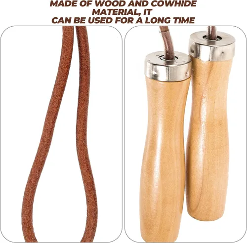 Vista 4 de NOLITOY Weighted Leather Jump Rope with Smooth Wooden Handles Indoor Outdoor Fitness Skipping Rope for Physical Education and Strength Training