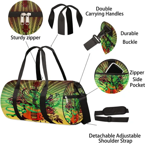 Vista 6 de Grunge - Bolsa de lona musical retro con correa de hombro desmontable, bolsa deportiva para gimnasio, bolsa deportiva para estudiantes, 17.6 x 9 x 9