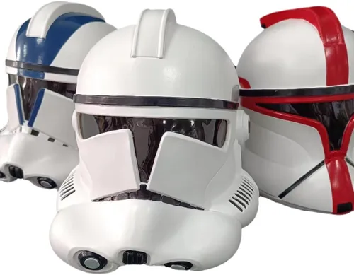 Vista 4 de Máscara de látex para casco de soldado clon, accesorios de disfraz de Halloween, accesorios de cosplay, Azul, Tamaño único