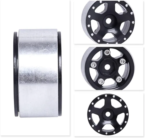Vista 7 de Ruedas Micro 1.0 Beadlock con tuercas de seguridad para actualizaciones mecanizadas CNC de aluminio SCX24 1/24 (paquete de 4) (tipo 1)