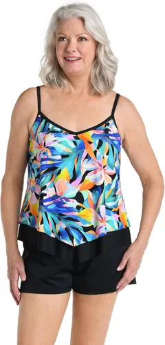 Vista 14 de Maxine of Hollywood Traje de baño tankini con cuello en V para mujer Negro/ Isla Verde