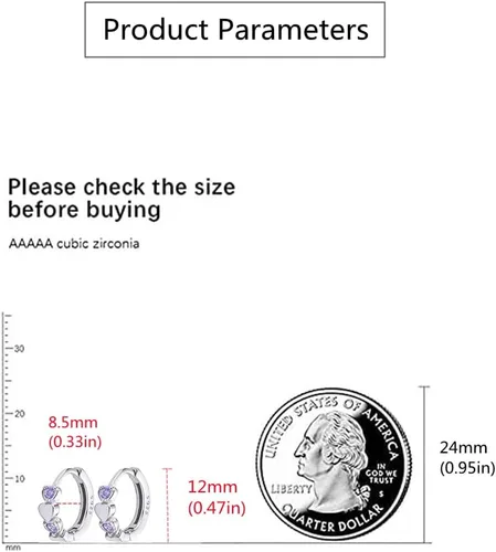 Vista 5 de Aretes de aro pequeños de doble corazón con circonita cúbica para mujeres, adolescentes y niñas, plata de ley 925, hipoalergénicos para orejas