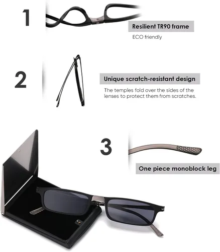 Vista 3 de SKYOAK Gafas de Sol de Lectura Plegables Irrompibles Evolucionadas para Mujeres y Hombres con Bloqueo de Luz Azul Anti UV Anti Fatiga Ocular