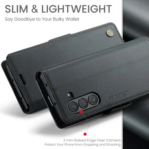Vista 3 de Funda para Samsung Galaxy Z Fold 5 (2023), funda de piel sintética tipo cartera con tarjetero con bloqueo RFID, función atril, a prueba de golpes