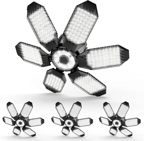 Vista 13 de Luz de Garaje – Bombilla de garaje súper brillante de 15000LM, equivalente a 150 W, rosca E26 con 6 paneles deformables, 6500K, luces LED de taller