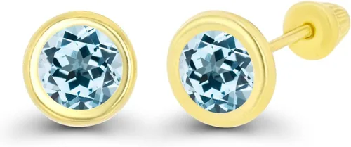 Vista 2 de Aretes de tuerca de oro macizo de 14 quilates, hipoalergénicos, de 0.197 in, con bisel de piedra natal