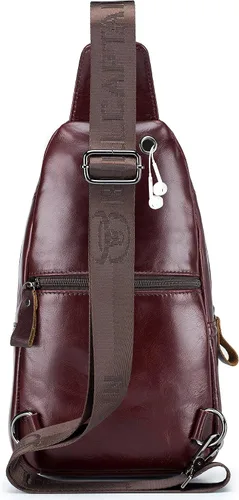 Vista 3 de Bolso bandolera de piel auténtica, informal, para viajes, senderismo, hombro, mochila vintage para hombres y mujeres