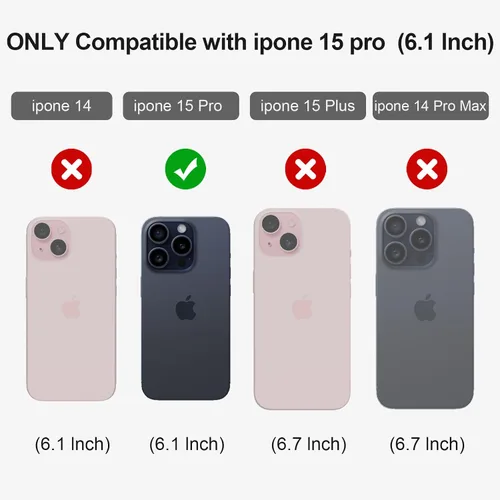 Vista 6 de Funda para iPhone 15 Pro, lindo patrón de gato láser, protección completa de lente de cámara, carcasa trasera de policarbonato duro a prueba