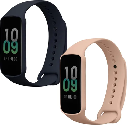 Vista 8 de kwmobile Correas compatibles con Amazfit Band 7 Straps – 2 correas de silicona de repuesto – Negro/Azul Oscuro