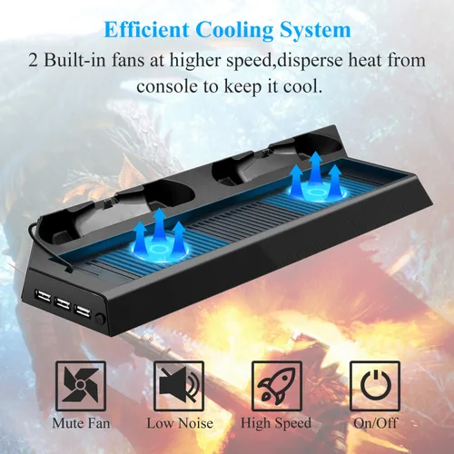 Vista 3 de FASTSNAIL Soporte vertical compatible con PS4 Pro con ventilador de refrigeración estación de carga de controlador compatible con Playstation 4 Pro