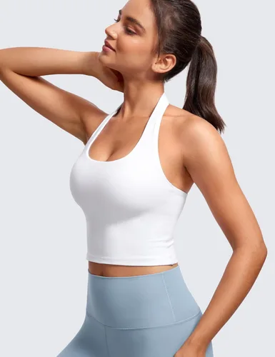 Vista 5 de CRZ YOGA - Brasier deportivo Butterluxe con cuello halter para mujer, con relleno, para entrenamiento o yoga, camiseta corta con relleno integrado