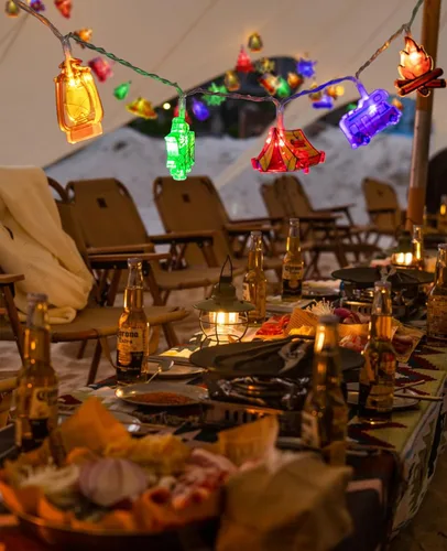 Vista 5 de AceList Guirnalda de 50 luces LED para campamento, funciona con pilas y USB, mini queroseno impermeable para exteriores, perfecta para decoraciones