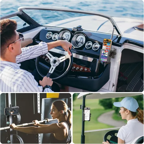 Vista 9 de OMOTON Soporte de teléfono para carrito de golf, soporte magnético para teléfono con bloqueo de seguridad y ajustable en 360°, organizador