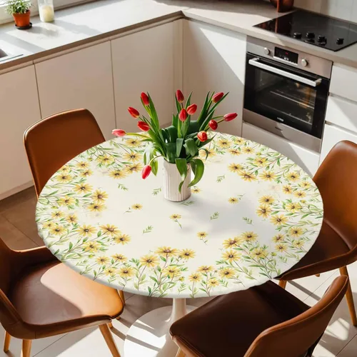Vista 24 de Mantel Ajustado de Hongos para Mesa Redonda, Cubierta de Mesa de Cocina Botánica Pastoral Floral con Borde Elástico Tela Impermeable, Cubiertas Negro