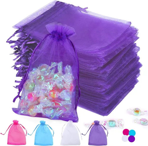 Vista 7 de Angooni 100 bolsas de organza azul transparente con cordón para regalo, para joyas, fiestas, bodas, fiestas, festivales, bolsas de dulces (4 x 6)