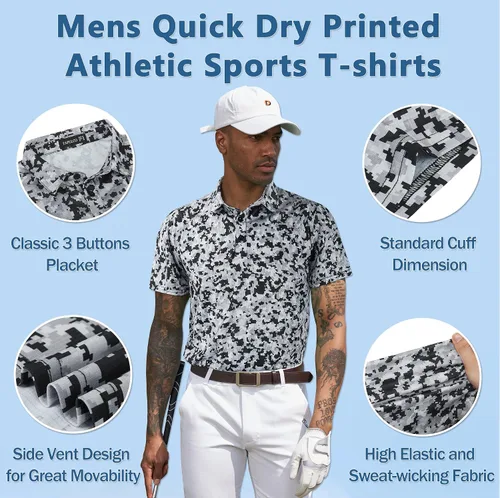 Vista 104 de TAPULCO Camisetas tipo polo de secado rápido para hombre, diseño de camuflaje, atléticas, ligeras, transpirables, casuales, para golf