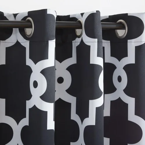 Vista 3 de Exclusive Home Ironwork - Par de paneles de cortinas opacas con ojales en la parte superior, tejido satinado, 52 x 84 pulgadas, negro