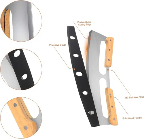Vista 2 de Cortador de pizza, cortador de pizza, cuchillo de pizza de 14 pulgadas con asas de madera y cubierta de plástico, accesorios para pizza, cuchillo