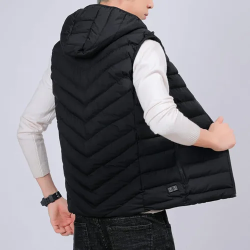 Vista 4 de Chaleco con calefacción, chaleco eléctrico USB, chaleco ligero y cálido para hombres con control de doble interruptor, 9 zonas de calefacción