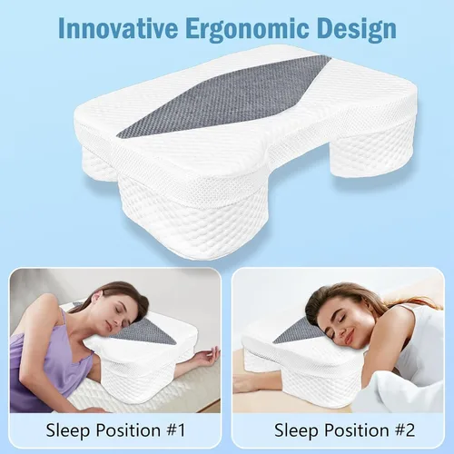 Vista 3 de Almohada para dormir de lado con orificios para los brazos, almohada de espuma viscoelástica para alivio del dolor cervical, cuello y hombros