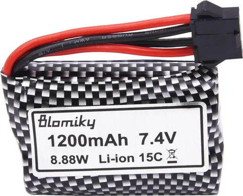 Vista 9 de Blomiky - Paquete de 2 baterías recargables de iones de litio de 7.4 V 1200 mAh con enchufe SM-5P y cable USB para alguna versión TX123 RC Boat