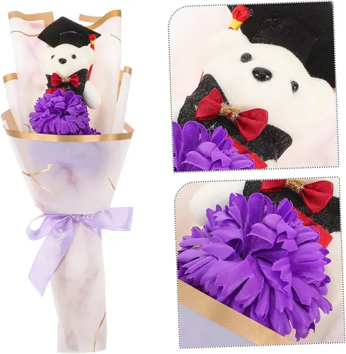 Vista 4 de BESPORTBLE Adorable ramo de flores de oso de graduación, lindo arreglo de muñeca de oso para fiesta de graduación para graduados, decoración floral