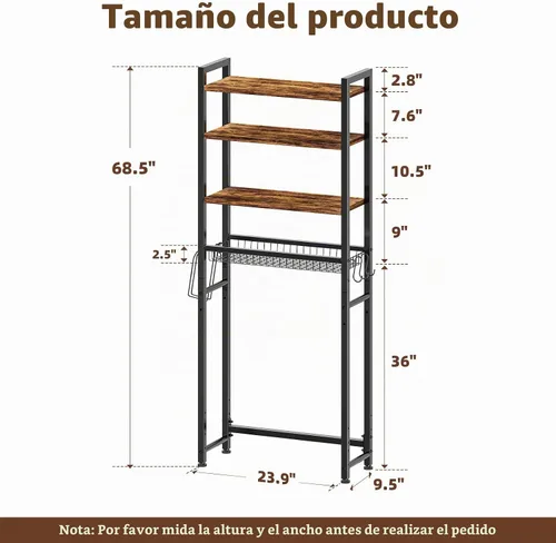 Vista 3 de Simple Trending Estante de almacenamiento de 4 niveles sobre el inodoro