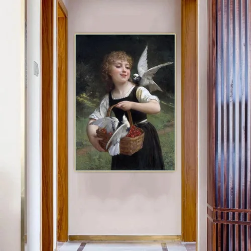 Vista 6 de Messenger of Love" por Emile Munier impresión en lienzo ,Cuadrode arte de pared para la decoración del hogar de la sala de estar 60x84cm sin marco