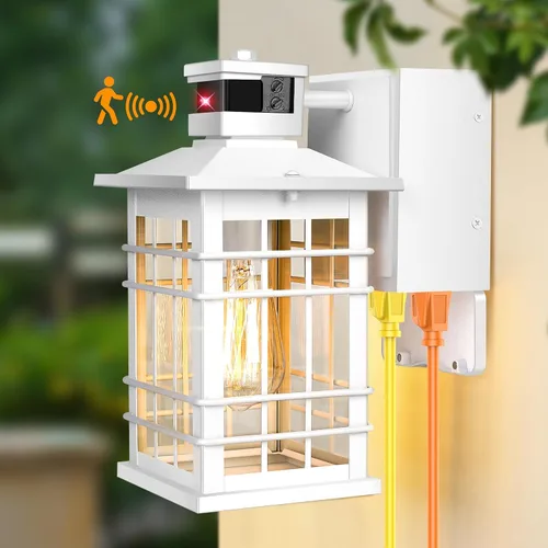 Vista 15 de Lámpara exterior con sensor de movimiento para montaje en pared, de bronce aceitado del anochecer al amanecer, impermeable, con base E26, linterna