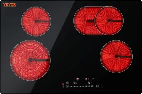 Vista 11 de VEVOR - Estufa eléctrica integrada, encimera de 12 pulgadas con 2 quemadores, cocina radiante de vidrio de 240 V con control táctil de sensor