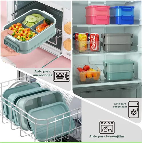 Vista 5 de DaCool Lonchera Bento para adultos, caja Bento de 74 onzas, contenedor apilable todo en uno para adultos, caja Bento grande con tenedor, cuchara