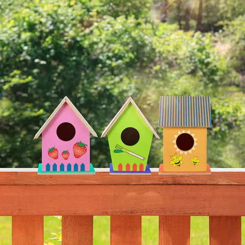 Vista 6 de Jetec 6 piezas de casa de pájaros, kit de casa de pájaros de madera para construir y pintar casas de pájaros sin terminar, artes de madera