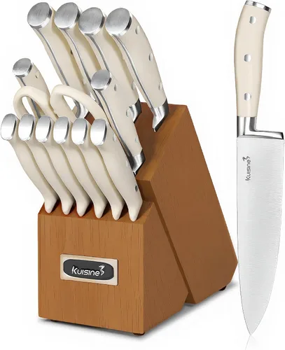 Vista 11 de Kuisine Juego de Cuchillos de Chef Afilados Mejorados con Bloque, Moldeado de Una Pieza de Acero Inoxidable de Alto Carbono Forjado, Juego de Bloque