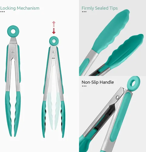 Vista 6 de Pinza de cocina resistente al calor de 600ºF: pinza de cocina de silicona U-Taste de 7 pulgadas con puntas de goma antiadherentes selladas firmes
