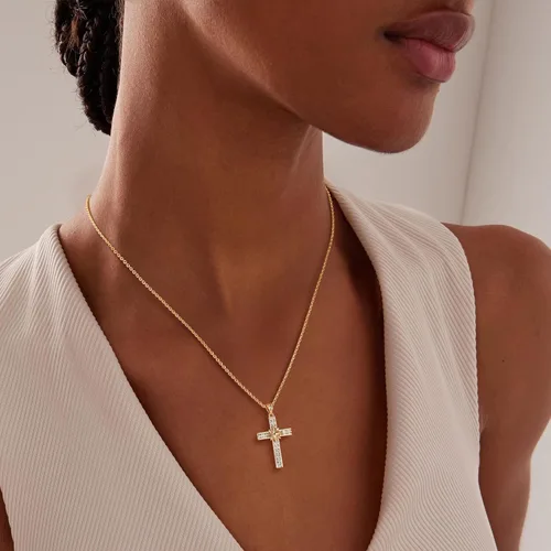 Vista 53 de Fettero - Collar con dije de cruz de fe, chapado en oro de 14 K, cadena fina, minimalista, simple, pequeña, para oración, regalo de joyería religiosa